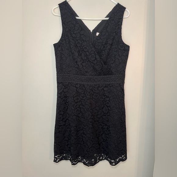 LOFT Black Sleeveless V-Neck A-Line Mini Dress SZ 12P - Picture 2 of 6